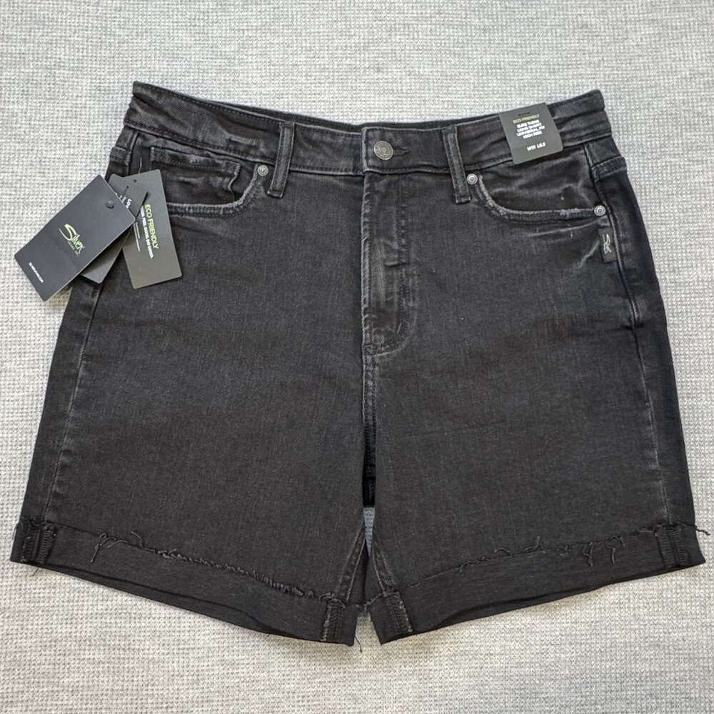 Silver Jeans Co Womens Black Denim Faded Sure Thing Long Shorts W31 L6.5 NWT